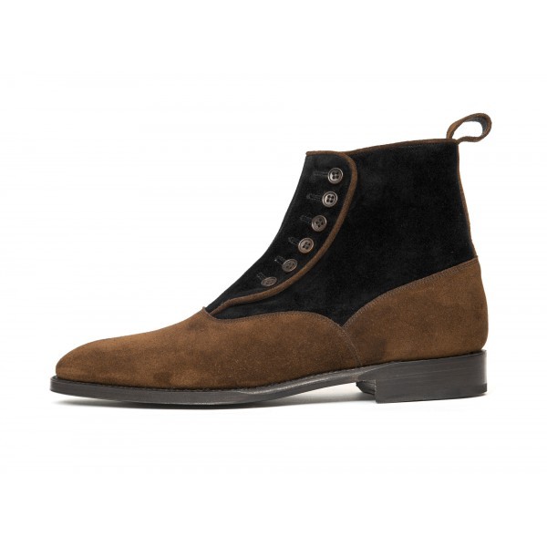 Men Two Tone Black Brown Chelsea Cap Toe Suede Leather Ankle Button Boot US 7-16