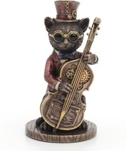 Steampunk Cat Jazz Musician Bass Player Goggles Resin Sculpture Veronese Design - £29.48 GBP