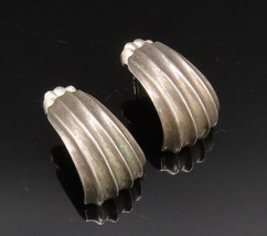 14K GOLD &amp; 925 Silver - Vintage Minimalist Ribbed Curved Earrings - EG11836 - £66.52 GBP