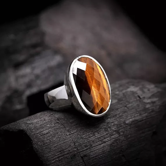 Solid 925 Sterling Silver Natural Tiger&#39;s Eye Cut Gemstone Classic Men&#39;s... - $47.55+