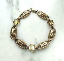 Vintage 1/20th 12K Gold Filled Link Bracelet w Yellow Stones C3573 - £38.77 GBP