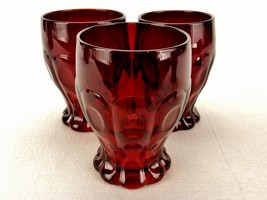 Vintage Fenton Art Glass, Lot of 3 Ruby Glasses, 8 Oz, Dots &amp; Panels Pattern - £15.60 GBP