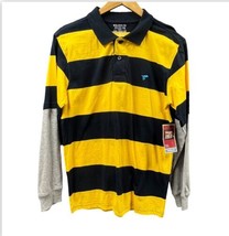 WRANGLER Jeans Boys XXL(18) Rugby Polo Shirt Yellow Stripe Long Sleeve T... - £16.32 GBP