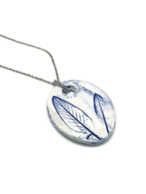 Statement Pendant Necklace For Women Large Blue Leaf Jewelry Handmade Clay Charm - £53.07 GBP