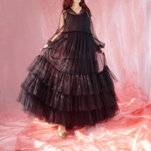 Black Maxi Tutu Dress Women Plus Size Loose Fitting Tiered Tulle Holiday Dress image 4