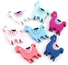 5 Llama Spacer Beads Alpaca Charms Assorted Lot Large 28mm Printed Wood - £2.83 GBP