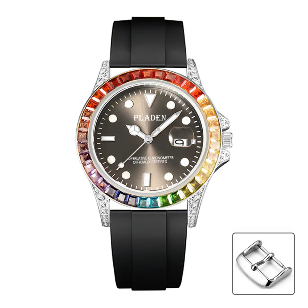 Luxury Men Wristwatch Top Brand Colorful Diamond Bezel Quartz Watch Auto... - £46.80 GBP