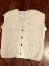 Beautiful Vintage Hand Crocheted White Button Front Vest - £59.87 GBP