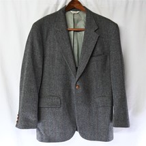 Vtg 90s 44R Gray Herringbone Tweed 2 Btn Blazer Suit Jacket Sport Coat - £39.95 GBP