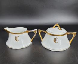 Antique Z.S.&amp;C. Bavaria Stouffer Hand Painted Creamer &amp; Sugar Bowl With Monogram - £14.22 GBP