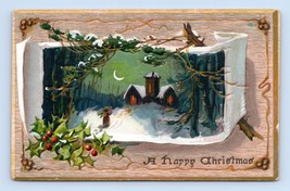 Raphael Tuck Oak Panel Happy Christmas Night Cabin UNP Embossed DB Postcard O5 - £3.09 GBP