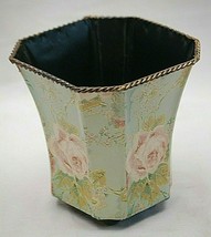 Metal Tin Flared Footed Flower Vase Container Floral Pink White Roses - £13.17 GBP
