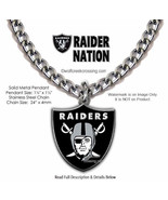 LARGE RAIDER NATION NECKLACE STAINLESS STEEL CHAIN FOOTBALL SPORTS RAIDE... - $20.76