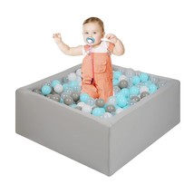Square Foam Ball Pit For Toddler,27.5"X27.5"X12" Light Grey Soft Ball Pit Pool W - £43.95 GBP