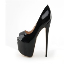 Nude Patent Leather Ultra High Heel Shoes 16cm Woman Wedding Shoes Platform Stil - £79.42 GBP