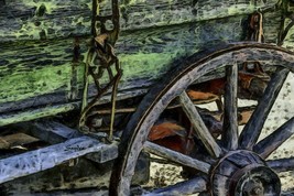 Wagon Wheel On A Green Wagon by Floyd Snyder Western Art Spokes Rustic 1... - $48.51