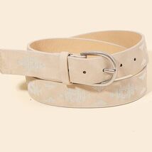 Western Boho Aztec Embroidered Pattern Vegan Leather Belt Ivory - $19.80