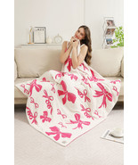 Rose Red Bow Printed Cozy Soft Throw Blanket - $57.68