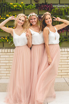 Blush Pink Floor Length Tulle Skirt Outfit Bridesmaid Custom Size Tulle Skirt image 6