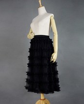Black Tulle Midi Skirt Outfit Women Custom Plus Size Layered Tulle Skirt image 4