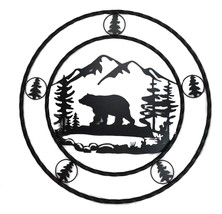 24&quot;Dia Rustic Western Black Bear By Mountains Pine Forest Metal Wall Circle Sign - $54.99