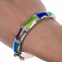 7.25&quot; Vintage Sterling multi-color enamel bangle bracelet - £100.53 GBP