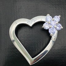AVON sterling silver open heart pendant - light purple crystal flower accent - £15.98 GBP