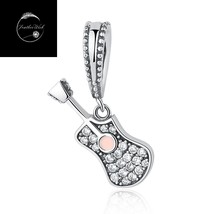 Genuine 925 Sterling Silver Love Guitar Musical Instrument Dangle Charm With CZ - £15.94 GBP