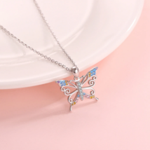 Exquisite 18K 925 Sterling Silver MultiColor Zirconia Butterfly Pendant Necklace - £71.92 GBP