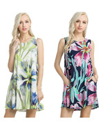 Womens Sleeveless Knit Floral A Line Tunic Shirt Top Dress with Pockets - $34.23 CAD