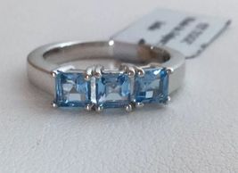 3Ct Princess Cut Blue Topaz Three-Stone Engagement Ring 14K White Gold Finish - £90.59 GBP