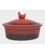 World Market Covered Casserole Pot With Chicken Handled Lid Red Ombre - $45.00