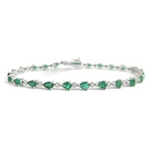 Pear Green Emerald Diamond Gemstone Tennis Bracelet 14K White Gold, 3.68 CTW - £2,726.97 GBP