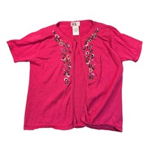 R&amp;K Cardigan Womens 8 Vintage Pink Beaded Floral Embroidery Short Sleeve Sweater - £12.38 GBP