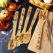 Halloween BamBoo Spoons Set of 5, Engraved Wooden Cooking Spoons with Cute Signs - £16.02 GBP