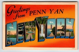 Penn Yan New York Large Letter Greetings From Postcard Linen 1951 Eastern Photo - £10.83 GBP