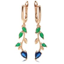 Hot Long Leaf Drop Earrings for 585 Rose Gold With Natural Zircon English Lock W - £10.18 GBP