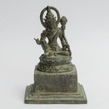 Antique Java Style Majapahit Seated Bronze Devi Tara Statue - 12cm/5&quot; - £684.79 GBP