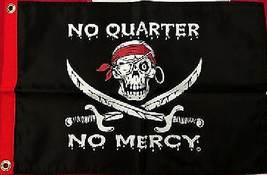 Pirate Heads 12&quot; X 18&quot; Quality Nylon Pirate Boaters Flag &quot;No Quarter No Mercy&quot; - £11.73 GBP