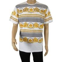 Men LAVERITA European Fashion Crew Shirt Rhine Stones Crown Floral 12087 White image 5