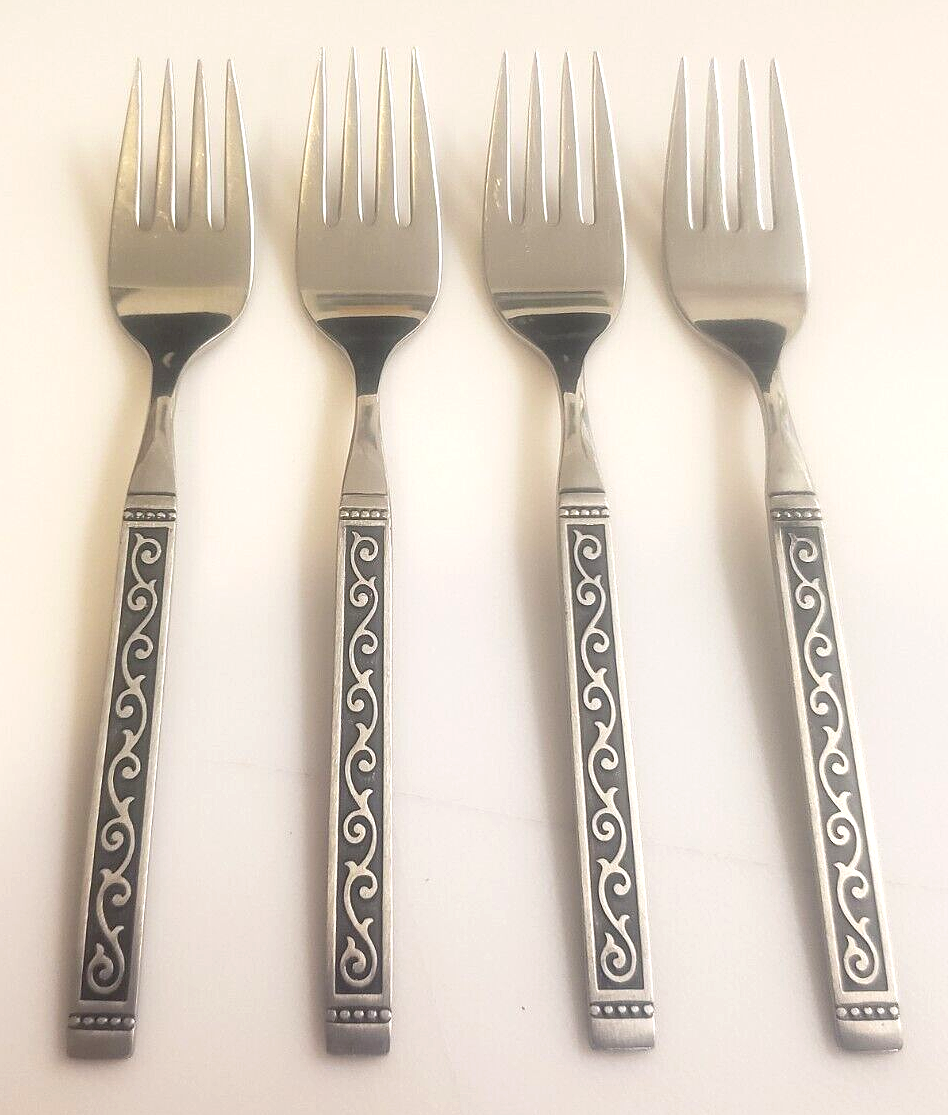 Oneida/1881 Rogers SPANISH COURT Stainless Steel 6-1/8" MCM SALAD FORKS Lot of 4 - £15.17 GBP