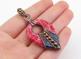 925 Sterling Silver - Vintage Oxidized Fossilized Coral Pendant - PT3650 - £37.28 GBP