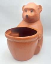 Vtg Brown Bear w/Honey Pot Plastic Planter Blow Mold Garden Patio Made in Canada - £52.56 GBP