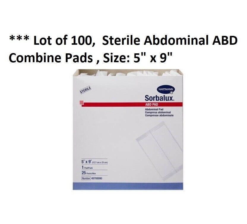100 Count Hartmann Sorbalux Abdominal Pad ABD Pads Sterile 5 X 9, high a... - $35.61