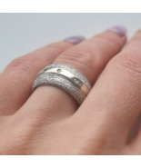 925 STERLING SILVER NATURAL DIAMOND HAMMERED FINISH WEDDING RING SIZE 7 - €110,39 EUR