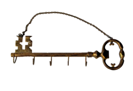SOLID BRASS HANGING KEY SHAPED KEY HOLDER 8&quot; LONG made in Japan - £6.33 GBP