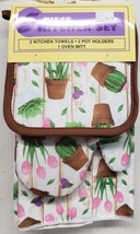 5pc Set:2 Pot holders,2 Microfiber Towels,1 Oven Mitt, PLANTS &amp; FLOWERS,... - $14.84