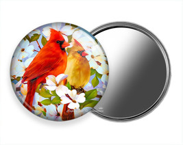 Cardinal Birds Magnolia Tree Flowers Pocket Purse Makeup Hand Mirror Gift Idea - £12.34 GBP+