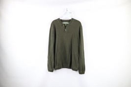 Vintage Eddie Bauer Mens Large Faded Cotton Knit Pullover Henley Sweater Green - £42.48 GBP