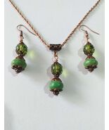 Green Turquoise jewelry set Victorian copper set earrings necklace Bohem... - $52.00
